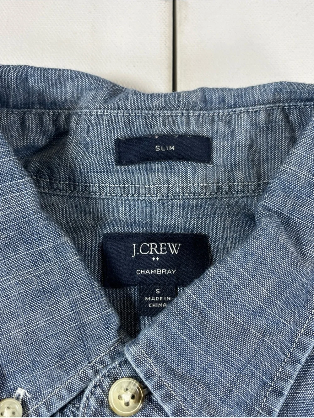 J Crew Chambray Shirt Short Sleeve Button Down Slim Fit Pocket Blue Men’s S